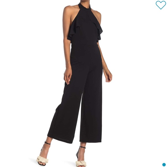 bebe ruffle halter jumpsuit